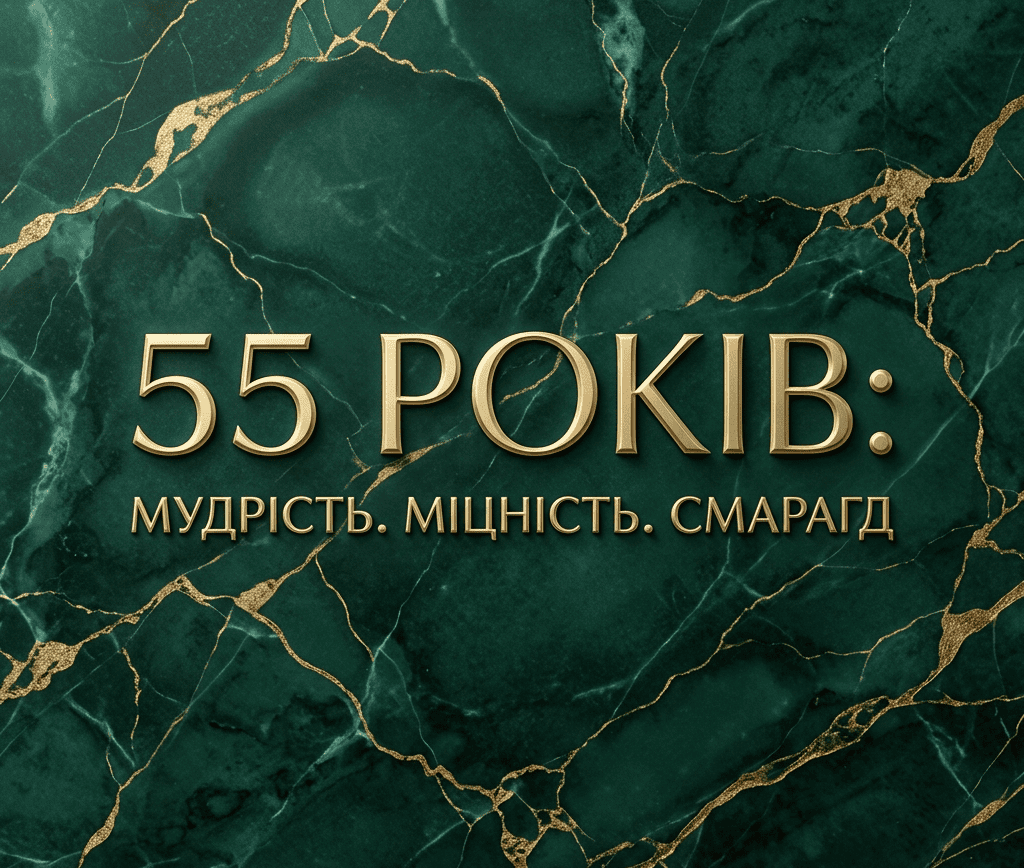 Елегантний мінімалістичний дизайн на смарагдовому фоні з золотим написом про 55-річчя вірності.