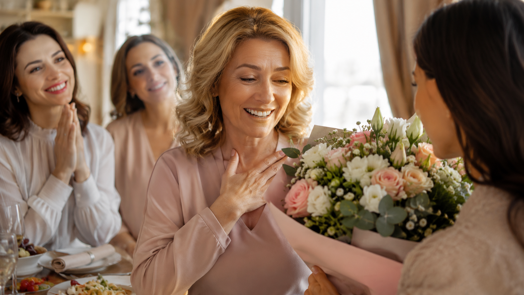 Жінка отримує квіти на ювілей 50 років
