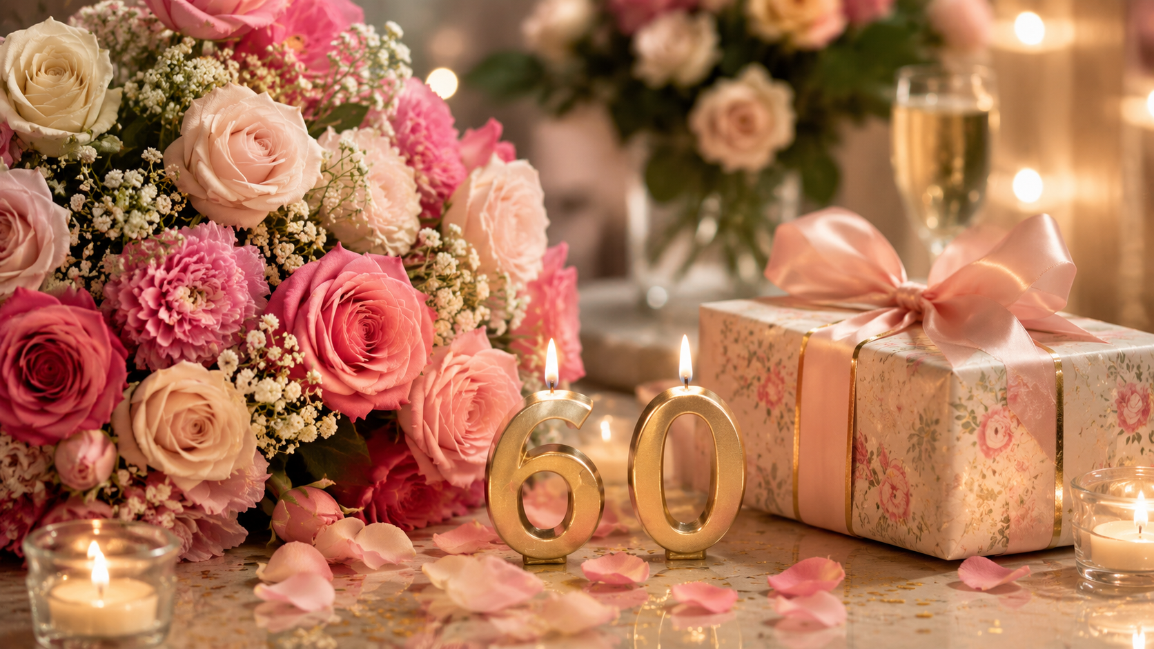Ніжна святкова листівка для жінки на 60 років