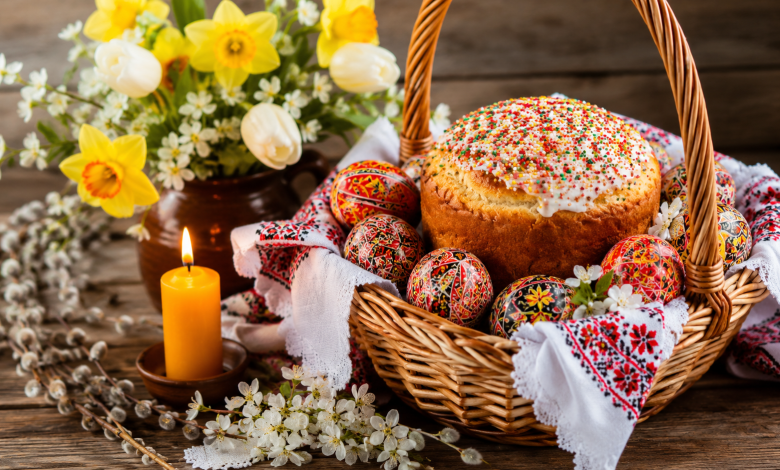 Великодній кошик з паскою та писанками